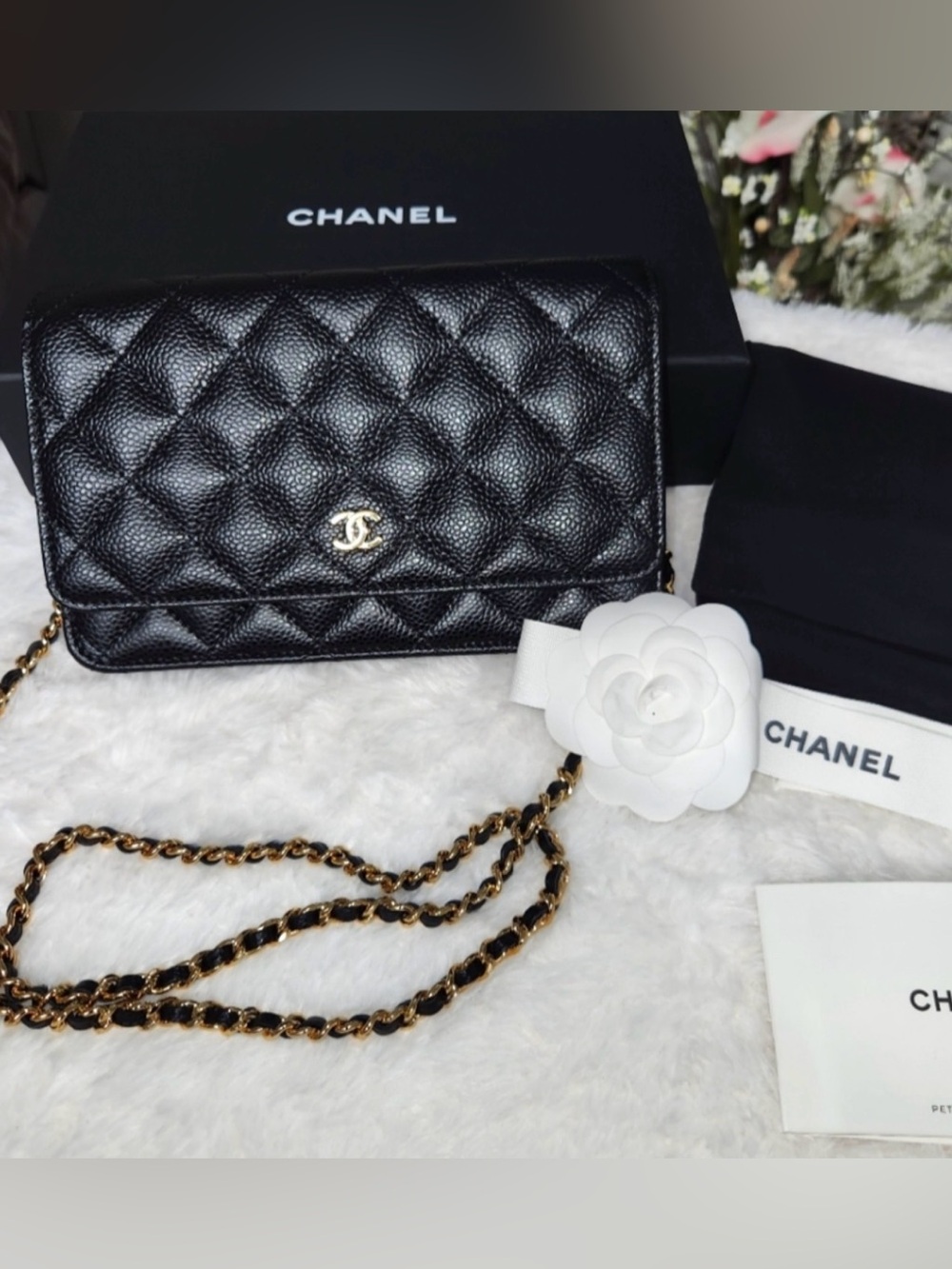 CHANEL Quilted Black Leather Chain Wallet on Chain (WOC)